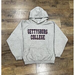 Vintage 90s Gettysburg College Big Spellout‎ Hoodie Made In USA Grey Medium